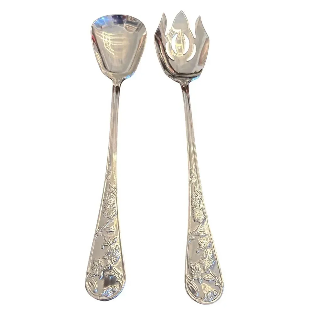 Reed & Barton QUEEN'S GARDEN Stainless 2 Pc Oversized Salad Serving Set (AA)
